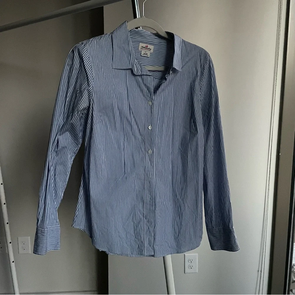 J Crew Navy Striped Button Down Blouse - Picture 1 of 4